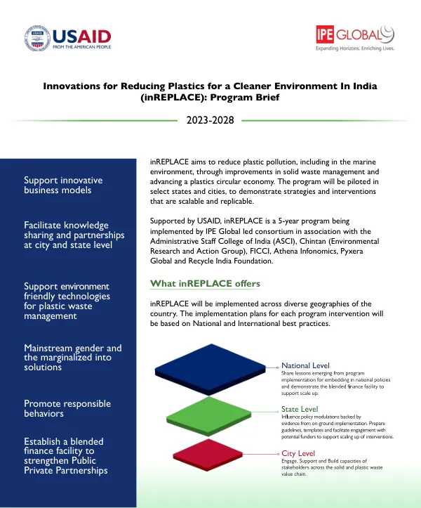 inREPLACE Program Brief: Reducing Plastic Pollution in India
