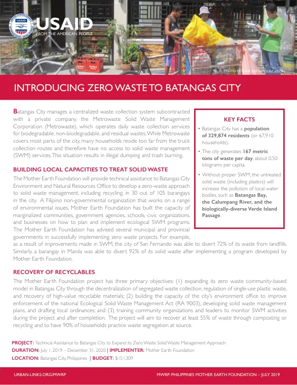 Introducing Zero Waste to Batangas City Project Description
