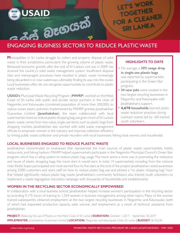 Janathakshan Fact Sheet: Reducing Ocean Plastic Pollution in Sri Lanka