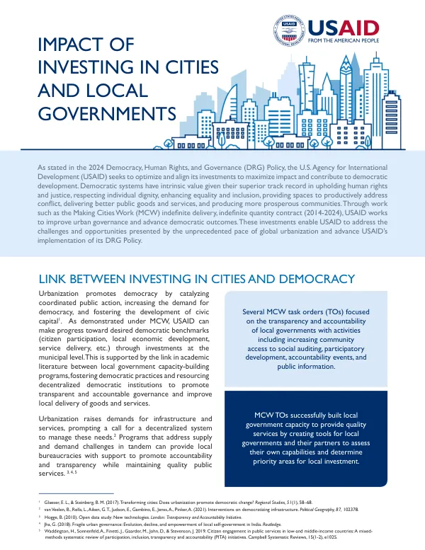 Impact of Investing in Cities and Local Governments on Democratic Development: A USAID Perspective