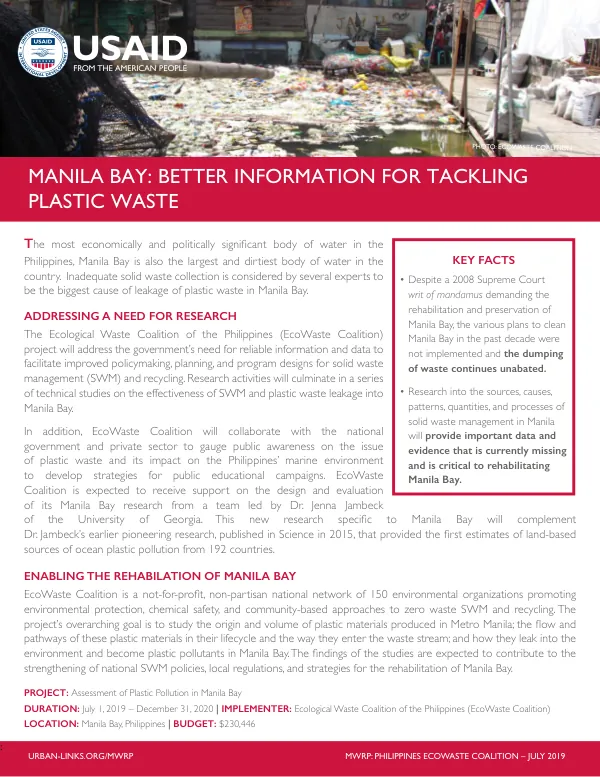Manila Bay Plastic Waste Research for Policy and Management