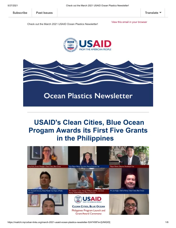 March 2021 USAID Ocean Plastics Newsletter: Initiatives and Projects to Reduce Pollution