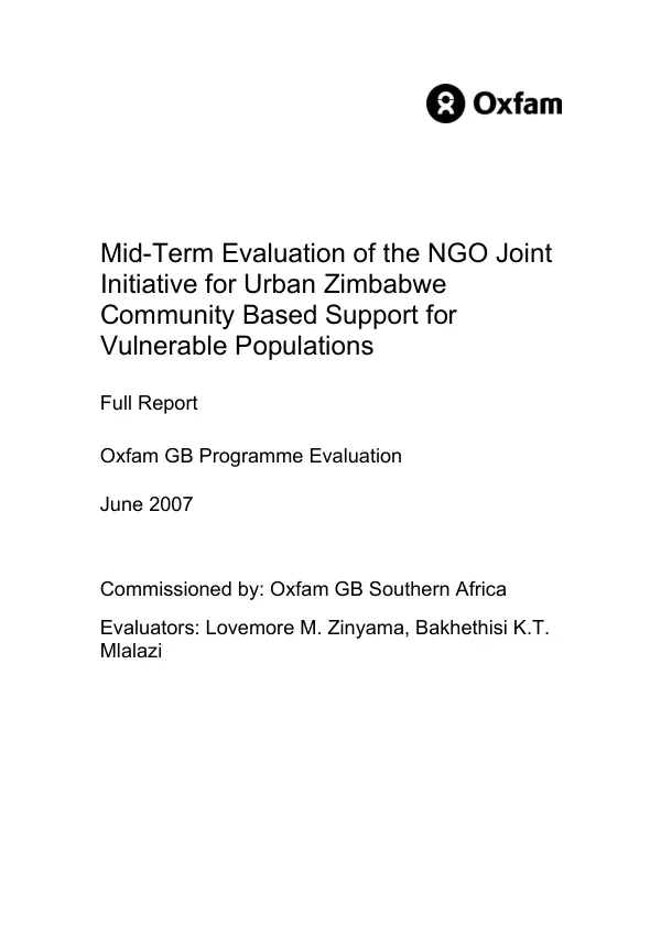 Mid-Term Evaluation: NGO Joint Initiative for Urban Zimbabwe