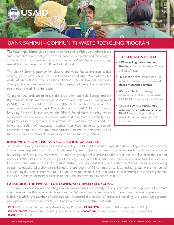 Misool Foundation: Bank Sampah Project Fact Sheet