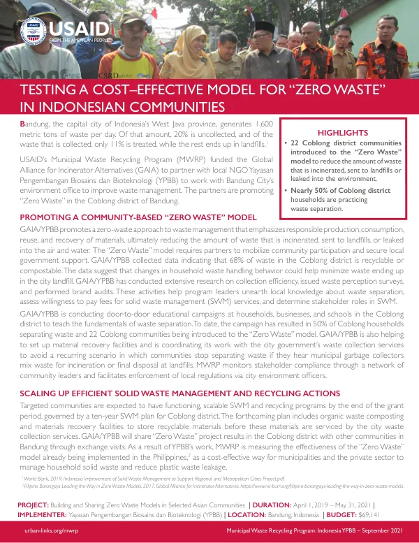 MWRP-GAIA-YPBB Factsheet: Zero Waste Model in Bandung, Indonesia