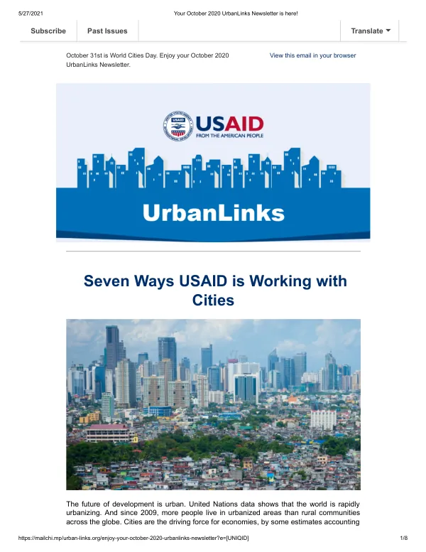 October 2020 UrbanLinks Newsletter: USAID Urban Development Projects and Initiatives
