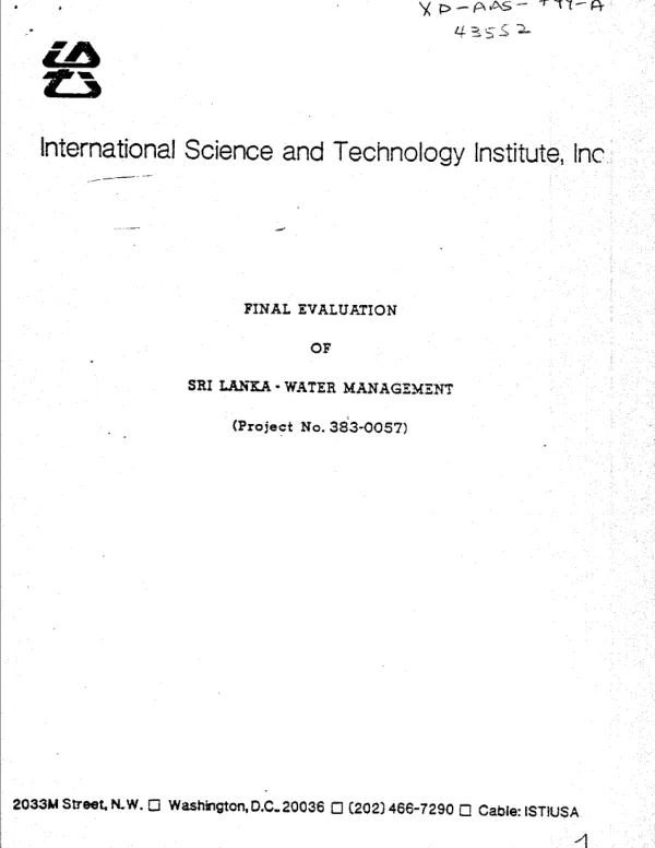 Final evaluation of Sri Lanka water management