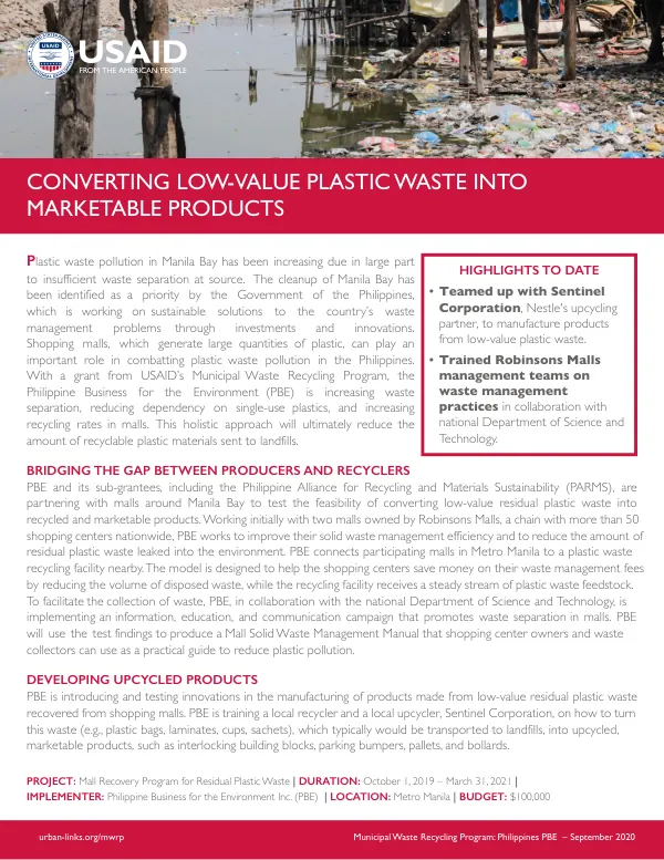PBE Project: Converting Low-Value Plastic Waste into Marketable Products