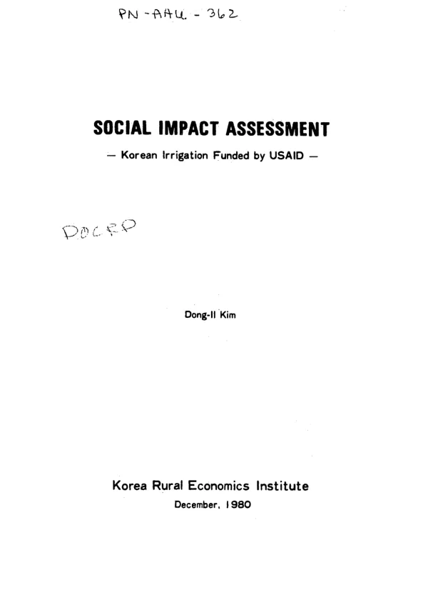 Social impact assessment : Korean irrigation funded by USAID