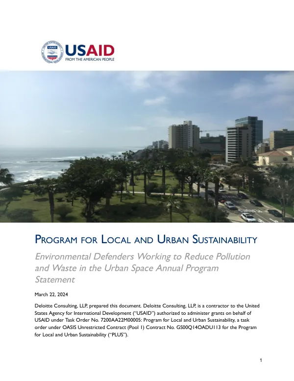 PLUS Grant Annual Program Statement: Thailand Urban Sustainability