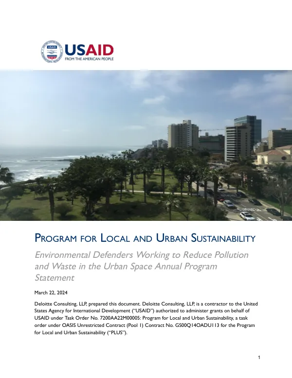 USAID PLUS APS: Grants for Urban Sustainability and Pollution Reduction in Uganda