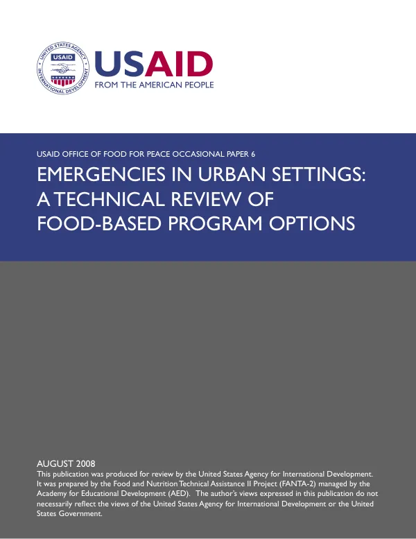 Urban Emergency Food-Based Programs: Technical Review and Guidance