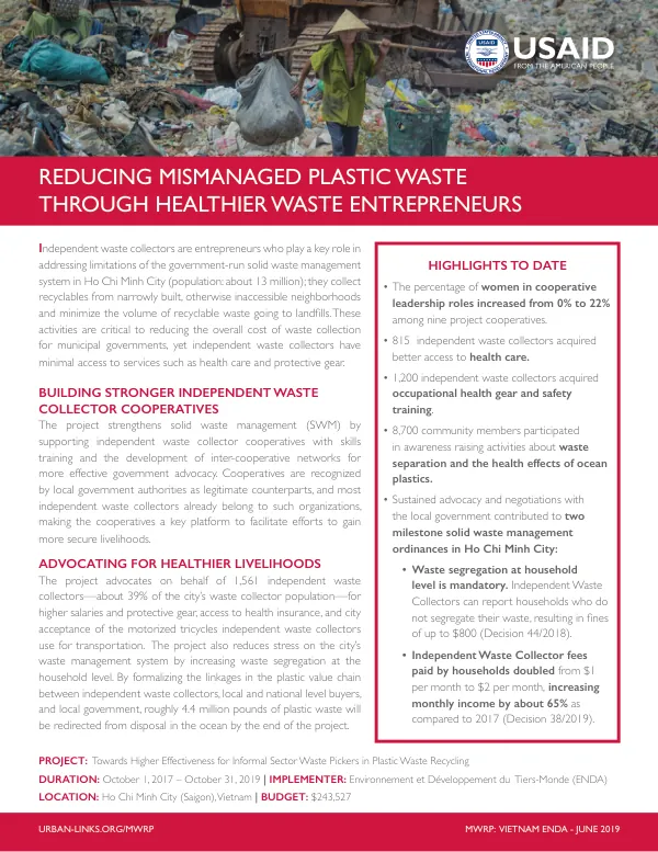 Reducing Mismanaged Plastic Waste: Supporting Waste Entrepreneurs in Ho Chi Minh City