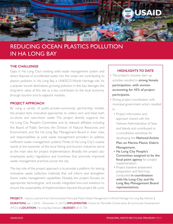 Reducing Ocean Plastics Pollution in Ha Long Bay Project Description