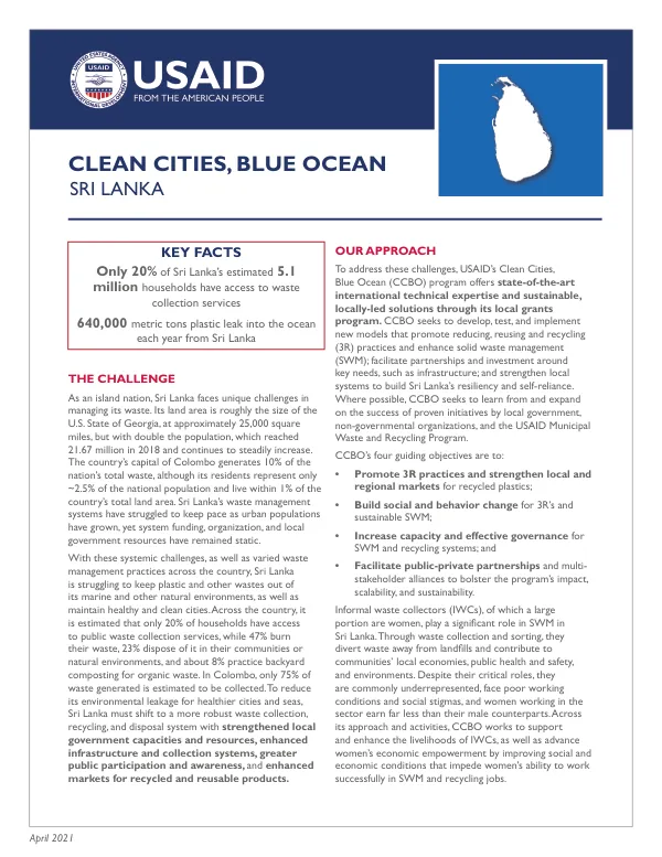 Sri Lanka Waste Management and Plastic Pollution Factsheet
