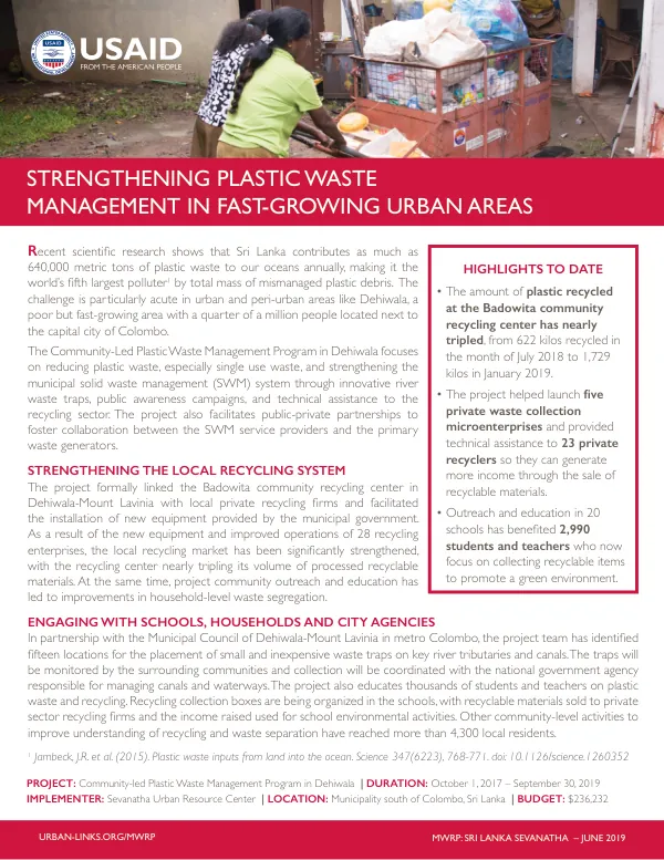 Community-Led Plastic Waste Management Program in Dehiwala, Sri Lanka