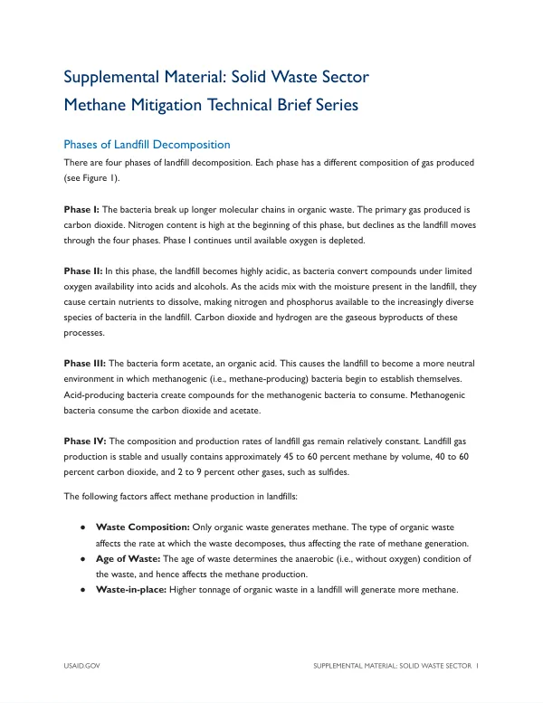 Methane Mitigation in Solid Waste Sector: Technical Brief Series