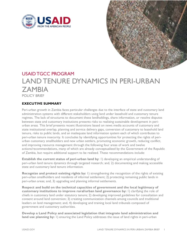 Tenure and Peri-urban Zambia Brief