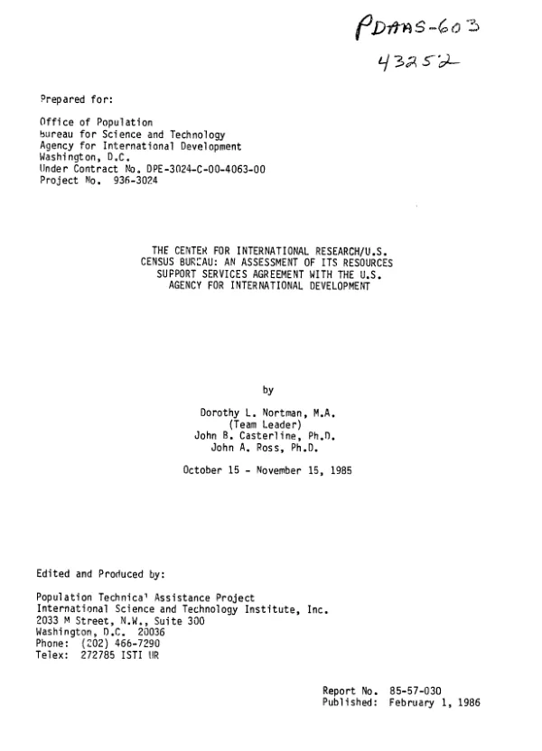 Center for International Research/U.S. Census Bureau : an assessment of its resources support services agreement with the US Agency for International Development