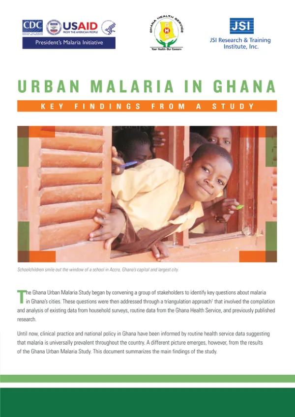 Urban Malaria in Ghana: Key Findings from a Study