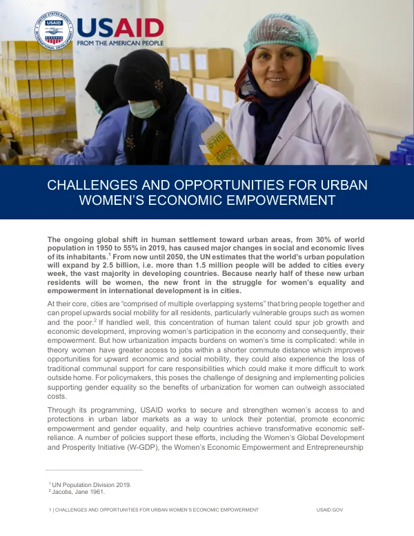 Urban Women's Economic Empowerment: Challenges and Opportunities