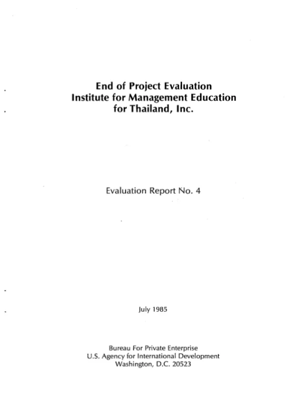 End of project evaluation Institute for Management Education for Thailand, Inc.