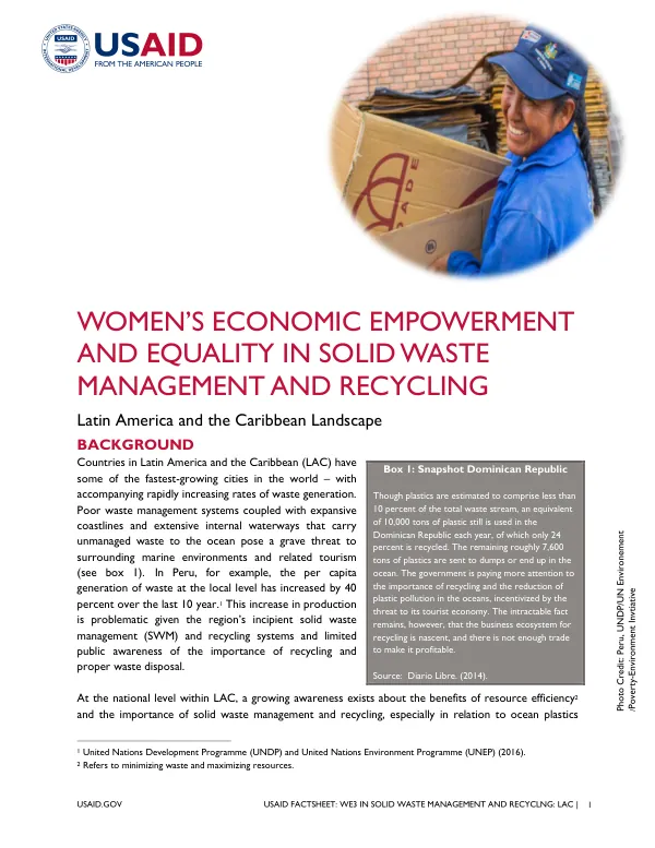 USAID Factsheet: Women's Economic Empowerment and Equality in LAC Waste Management