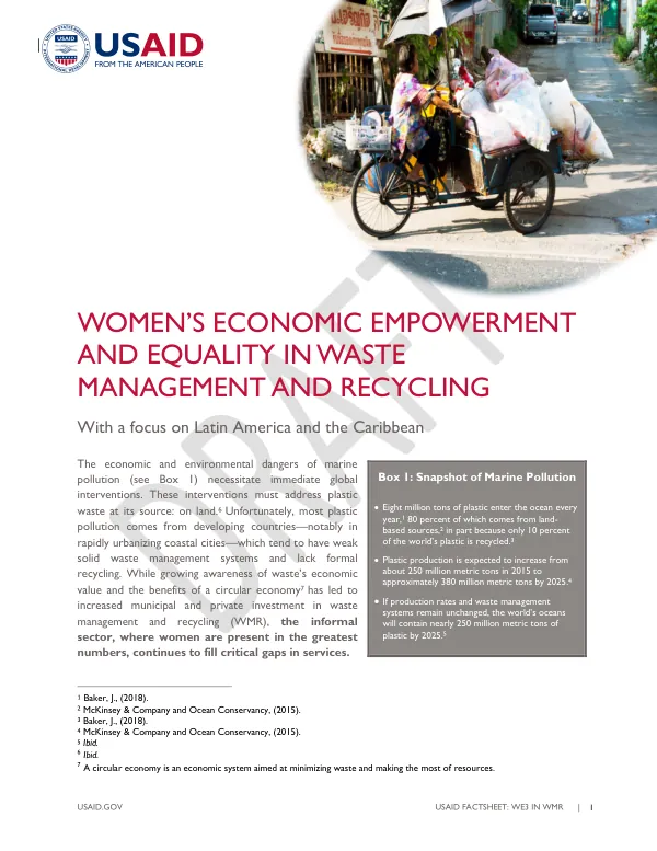 USAID Factsheet: Women's Economic Empowerment and Equality in Waste Management and Recycling (Latin America and Caribbean)