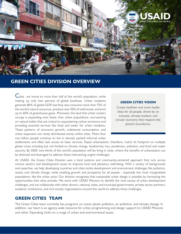 USAID Green Cities Fact Sheet: Overview of Programs and Initiatives