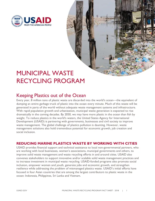 USAID Municipal Waste Recycling Program Fact Sheet - 2018