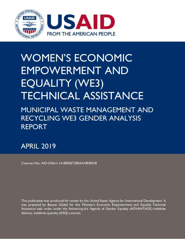 USAID MWMR WE3 GA Report: Gender Analysis of Waste Management and Recycling Sector in Latin America and the Caribbean