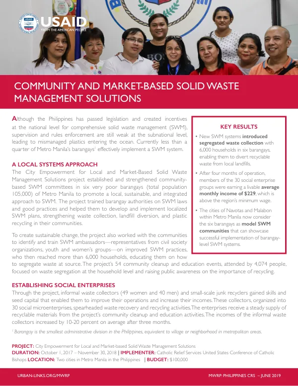 USAID-MWRP Phil CRS Fact Sheet: City Empowerment for Solid Waste Management Solutions