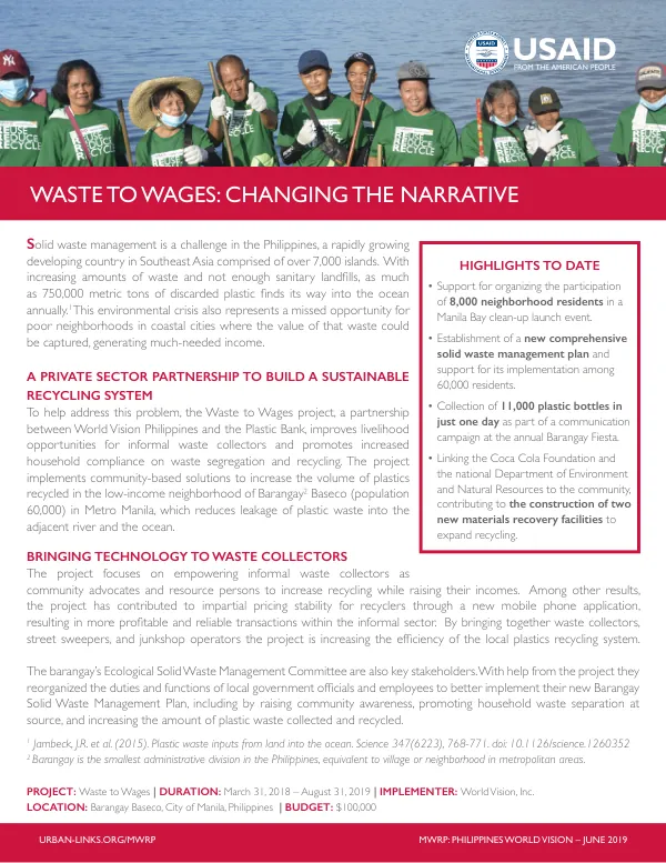 Waste to Wages: A Philippine Partnership for Solid Waste Management and Empowerment