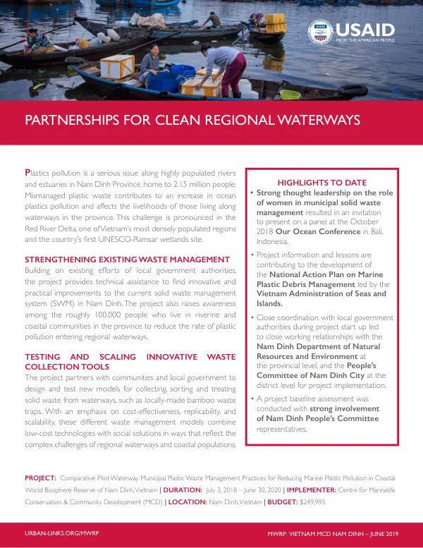 USAID MWRP Vietnam MCD Nam Dinh Final Report: Reducing Marine Plastic Pollution