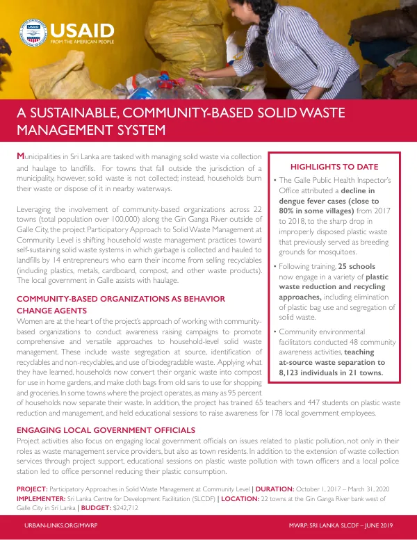 USAID-SL-SLCDF Project: Participatory Solid Waste Management in Sri Lanka