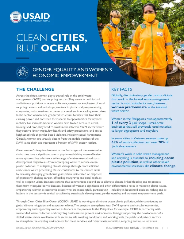 USAID Clean Cities, Blue Ocean: Women's Role in Waste Management and Recycling (2021)