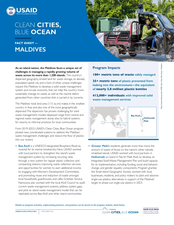 USAID Clean Cities, Blue Ocean: Maldives Solid Waste Management Fact Sheet