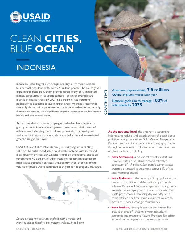USAID Clean Cities, Blue Ocean (CCBO) Program in Indonesia Fact Sheet