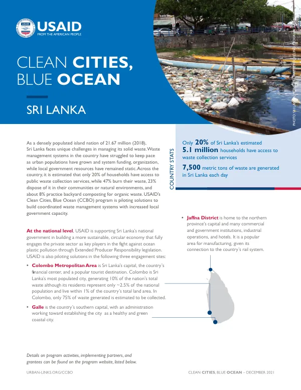 USAID Clean Cities, Blue Ocean (CCBO) Program: Sri Lanka Fact Sheet (December 2021)