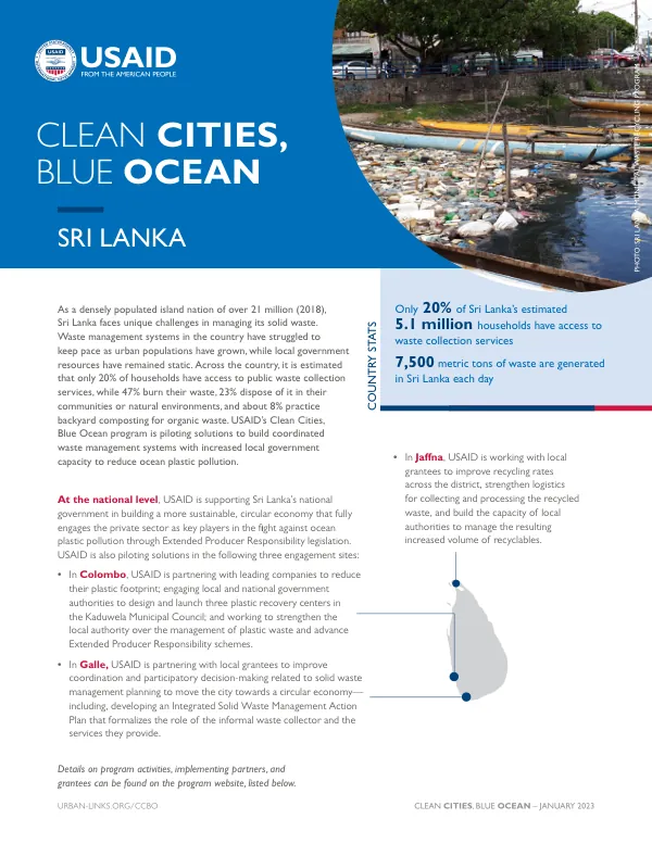 USAID Clean Cities, Blue Ocean Program: Sri Lanka Fact Sheet (January 2023)