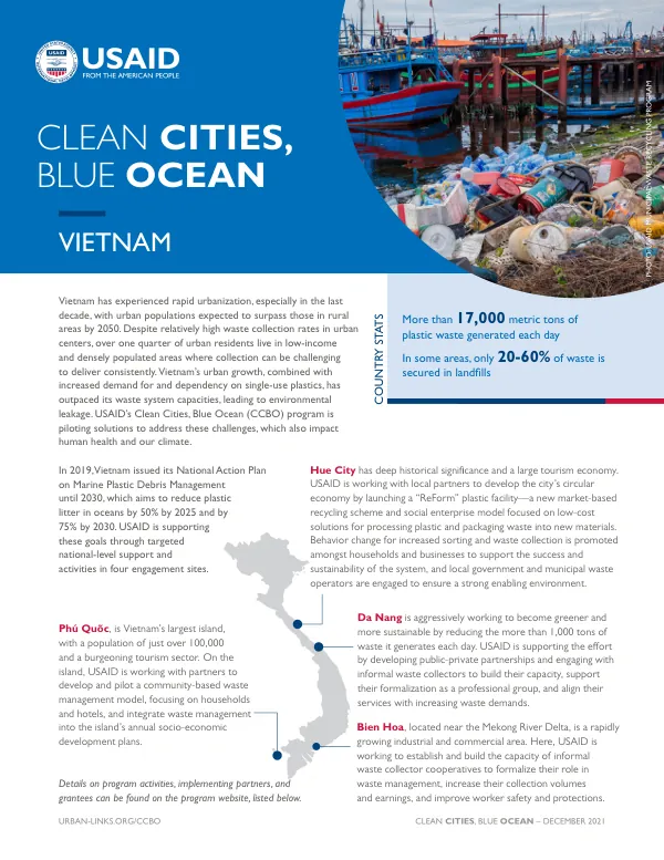 USAID Clean Cities, Blue Ocean (CCBO) Program in Vietnam Fact Sheet