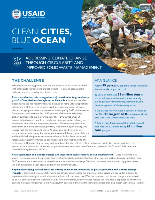 USAID Clean Cities, Blue Ocean: Addressing Climate Change and Plastic Pollution