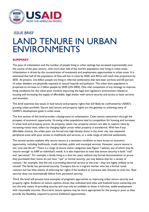 USAID Land Tenure Urban Brief