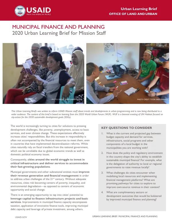 WUF Learning Brief: Municipal Finance and Planning (2020)