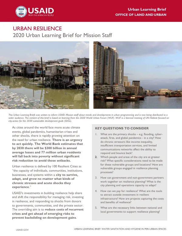 Urban Resilience Learning Brief: Trends, Planning, and Resources for USAID Missions