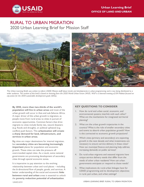 Urban Learning Brief: Rural to Urban Migration
