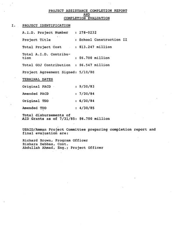 Project assistance completion report and completion evaluation