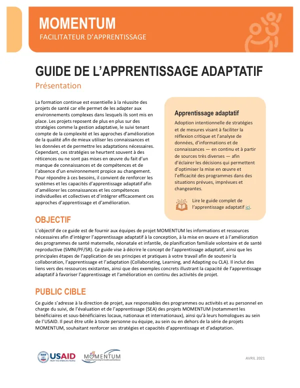 Adaptive Learning Guide: Presentation for Maternal, Neonatal, and Child Health Programs