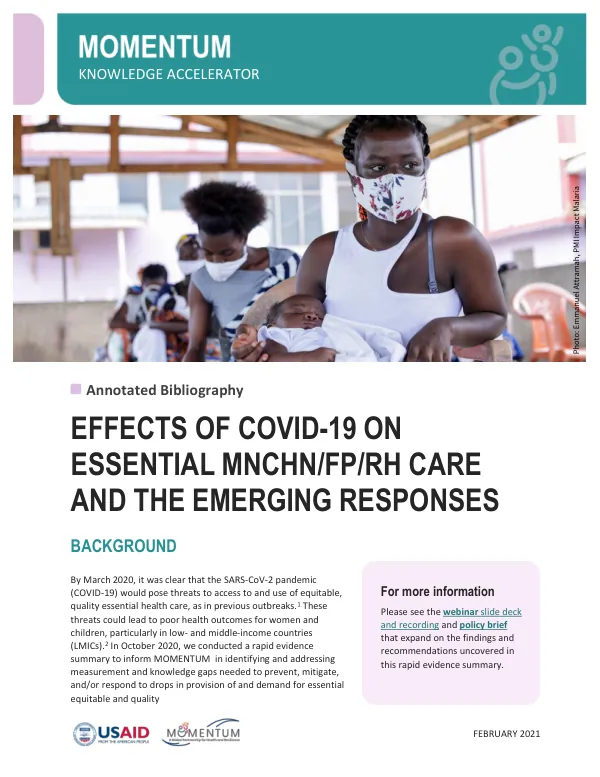 Annotated Bibliography: COVID-19 Effects on MNCHN/FP/RH Care