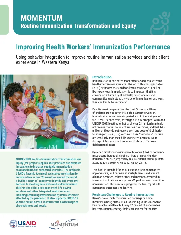 Behavior Integration in Health Worker Performance for Immunization
